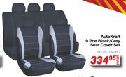 Auto Kraft 9 Pce Black/Grey Seat Cover Set FED.SC1842BG-Per Set