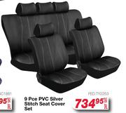 9 Pce PVC Silver Stitch Seat Cover Set FED.TY2253-Per Set