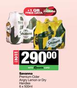 Savanna Premium Cider Angry Lemon Or Dry Handies-For 2 x 6 x 500ml