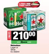 Heineken Lager Or Silver-For 2 x 6 x 500ml