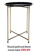 Round Gold & Black Metal Table