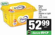 Flora 40% Fat Spread Tub Regular Or Light-1Kg Each