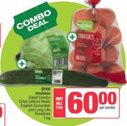 Spar Freshline Salad Combo Of Crisp Lettuce Head, English Cucumber & Long Life Tomatoes 1kg-For All