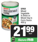 Spar Mixed Vegetable In Brine Or Mixed Veg In Curry Sauce-400g Each