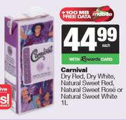Carnival Dry Red, Dry White, Natural Sweet Red/Rose or White-1Ltr Each