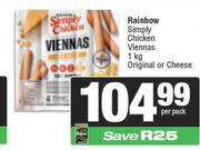 Rainbow Simply Chicken Viennas 1kg  (Orignal Or Cheese)-Per Pack