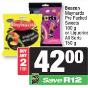 Beacon Mynards Pre Packed Sweets 100g Or Liquorice All Sorts 150g-For Any 2