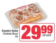 Country Value Chelsea Buns-6 Per Pack