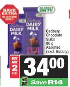 Cadbury Chocolates Slabs Assorted (Excl Bubbly)-For Any 2 x 80g