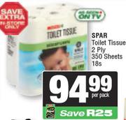 Spar Toilet Tissue 2 Ply (350 Sheets)-18 Per Pack