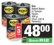 Koo Baked Beans In Tomato Sauce (Excl Lite & Variants)-For 3 x 400g
