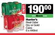 Hunter's Real Cider Dry Or Gold Cans-For 2 x 6 x 440ml