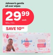 Johnson's Gentle All Over Wipes-56's/72's Pack Each