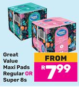 Great Value Maxi Pads Regular Or Super-8s
