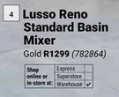 Lusso Reno Standard Basin Mixer Gold 782864