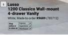 Lusso 1200 Classico Wall-Mount 4-Drawer Vanity White 783712