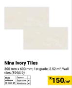 Nina Ivory Tiles 300mm x 600mm 599019-Per Sqm