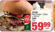 Combo Beef Burger + Chips + 300ml Coke Can-Each