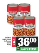 SaveMor Baked Beans In Tomato Sauce-For 4 x 410g