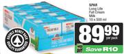 Spar Long Life Full Cream Milk-10 x 500ml Per Pack