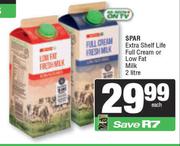 Spar Extra Shelf Life Full Cream Or Low Fat Milk-2L