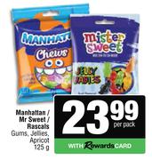 Manhattan /Mr Sweet/ Rascals Gums, Jellies Apricot-125g Per Pack