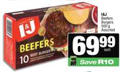 I & J Beefer Burgers Assorted-500g Each