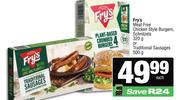 Fry's Meat Free Chicken Style Burgers Schnitzels 320g Or Traditional Sausages 500g-Each