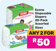 Econo Disposable Diapers 20 Pack Assorted Sizes-For 2