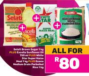 Selati Brown Sugar 1Kg+Excella Sunflower Oil 750ml+White Star Super Maize Meal 1Kg-For All