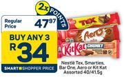 Nestle Tex, Smarties, Bar One, Aero Or Kitkat Assorted-For Any 3 x 40/41.5g