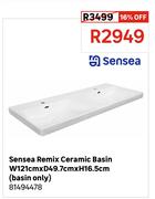 Sensea Remix Ceramic Basin W121cm x D49.7cm x H16.5cm (Basin Only) 81494478