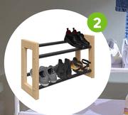 Spaceo Flacky Extendable Shoe Rack Black & Wood 81461734