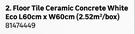 Eco Floor Tile Ceramic Concrete White L60cm x W60cm (2.52 Sqm/Box) 81474449-Per Sqm