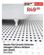 Mosaic Tile Ceramic Victorian Hexagon L30cm x W30cm (Per Sheet) 81411929