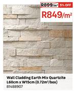 Quartzite Wall Cladding Earth Mix L60cm x W15cm (0.72 Sqm/Box) 81488907-Per Sqm