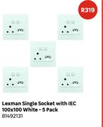 Lexman Single Socket With IEC 100 x 100 White 5 Pack 81492131