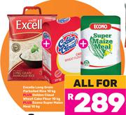 Excella Long Grain Rice 10Kg+Golden Cloud Wheat Cake Flour 10Kg+Econo Super Maize Meal 10Kg-For All