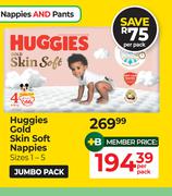 Huggies Gold Skin Soft Nappies Sizes 1-5-Per Pack