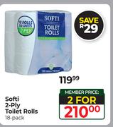 Softi 2-Ply Toilet Rolls (18 Pack)-For 2