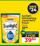 Sunlight Dishwashing Liquid Refill Pouch-For 2 x 750ml