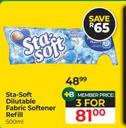 Sta-Soft Dilutable Fabric Softener Refill-For 3 x 500ml