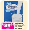 Great Value UHT Long Life Full Cream Milk-6 x 1L
