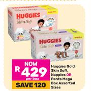 Huggies Gold Skin Soft Nappies Or Pants Mega Box (Assorted Sizes)-Per Box