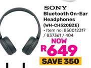 Sony Bluetooth On-Ear Headphones WH-CH520BZE