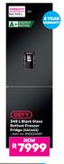 Defy 348Ltr Black Glass Bottom Freezer Fridge DAC652