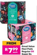 Great Value Maxi Pads Regular Or Super-8s