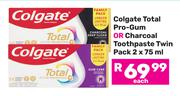 Colgate Total Pro Gum Or Charcoal Toothpaste Twin Pack-2 x 75ml