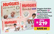 Huggies Gold Skin Soft Nappies Or Pants JP Or Extra Care Nappies VP Assorted Sizes