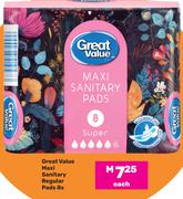 Great Value Maxi Sanitary Regular Pads-8s Each